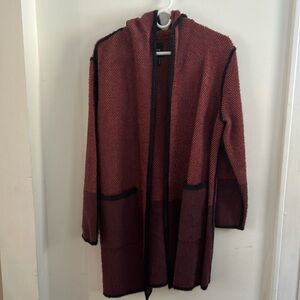 Nic + Zoe two tone coat with hood and pockets